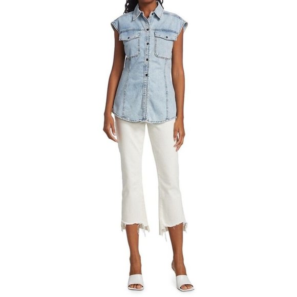 FRAME Arie Womens Denim Front Pocket Button-Down Top - NWT - Size XS - Picture 4 of 4